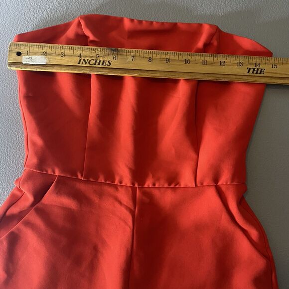 SHE + SKY Strapless Romper Fitted Pinup Rockabilly Lined Pockets Womens S Red - Picture 4 of 10
